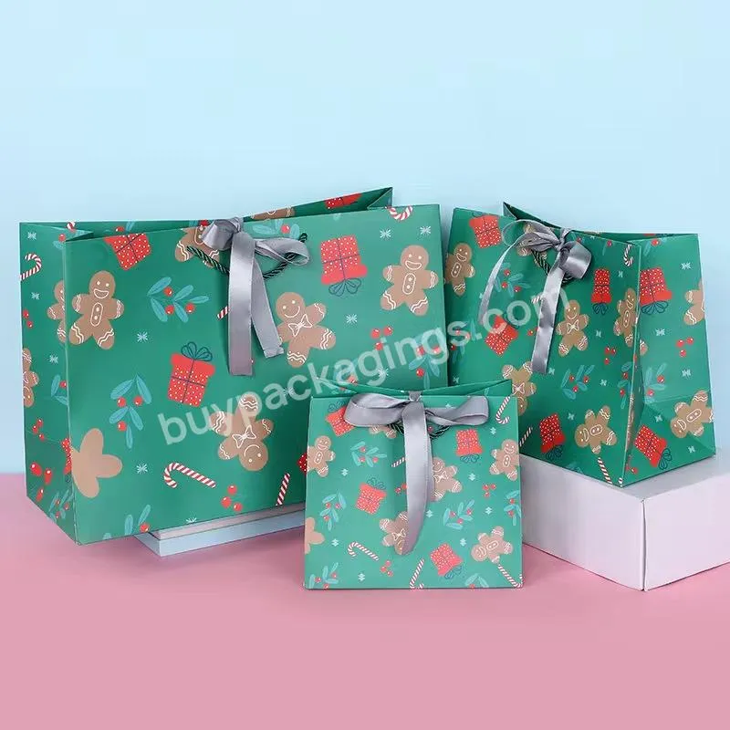 Luxury Custom Ribbon Handles Christmas Green Gift Cheap Large Cardboard Wedding Packaging Paper Bags With Your Own Logo