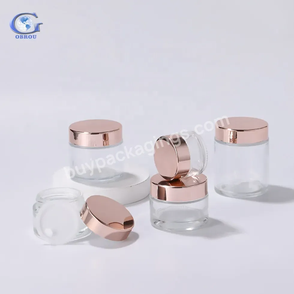 Luxury Empty Glass Jar Clear Face Cream Glass Cosmetic Jars With Rose Gold Lid - Buy Face Cream Glass Cosmetic Jars,Clear Face Cream Glass Cosmetic Jars,Clear Plastic Jar With Lids.
