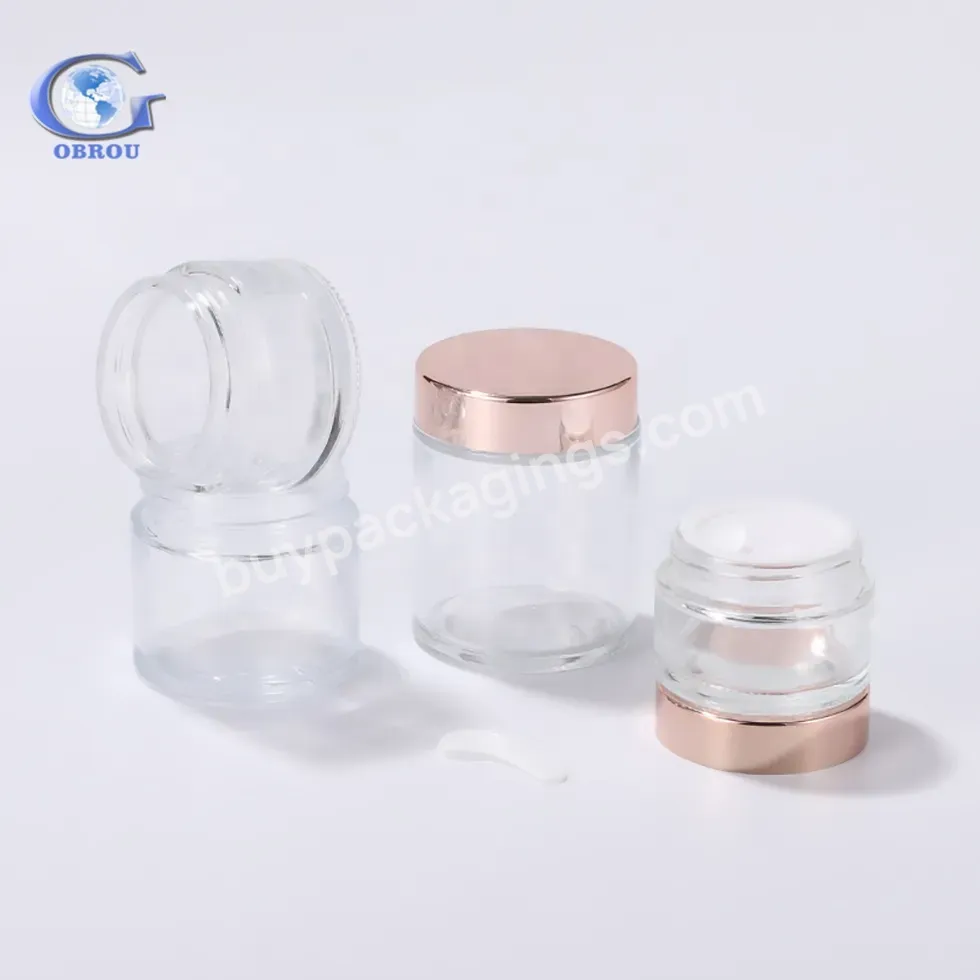 Luxury Empty Glass Jar Clear Face Cream Glass Cosmetic Jars With Rose Gold Lid - Buy Face Cream Glass Cosmetic Jars,Clear Face Cream Glass Cosmetic Jars,Clear Plastic Jar With Lids.