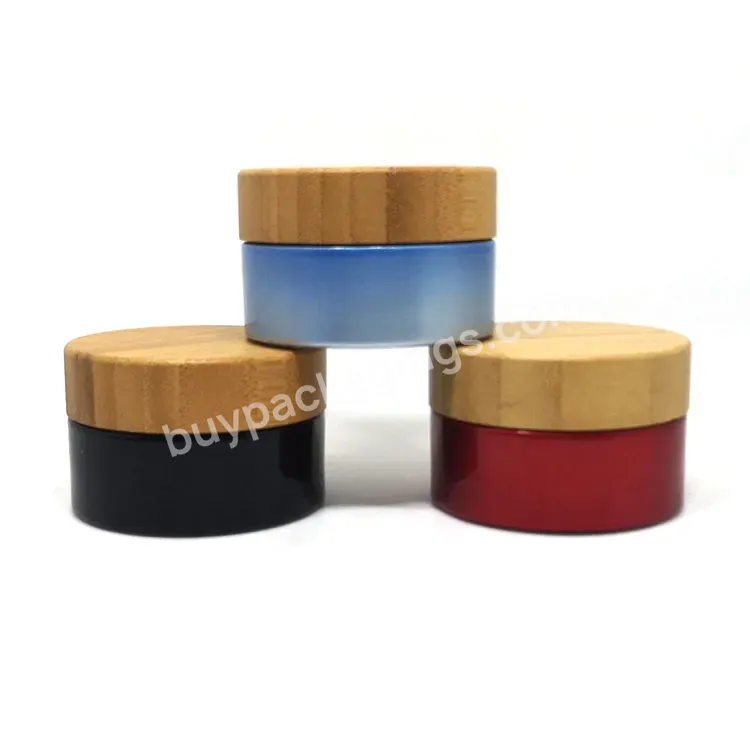 Luxury Frosted Matte Clear Amber Green White Black Blue Pink Glass Bamboo Lid Jar For Cosmetic Cream Jars Container