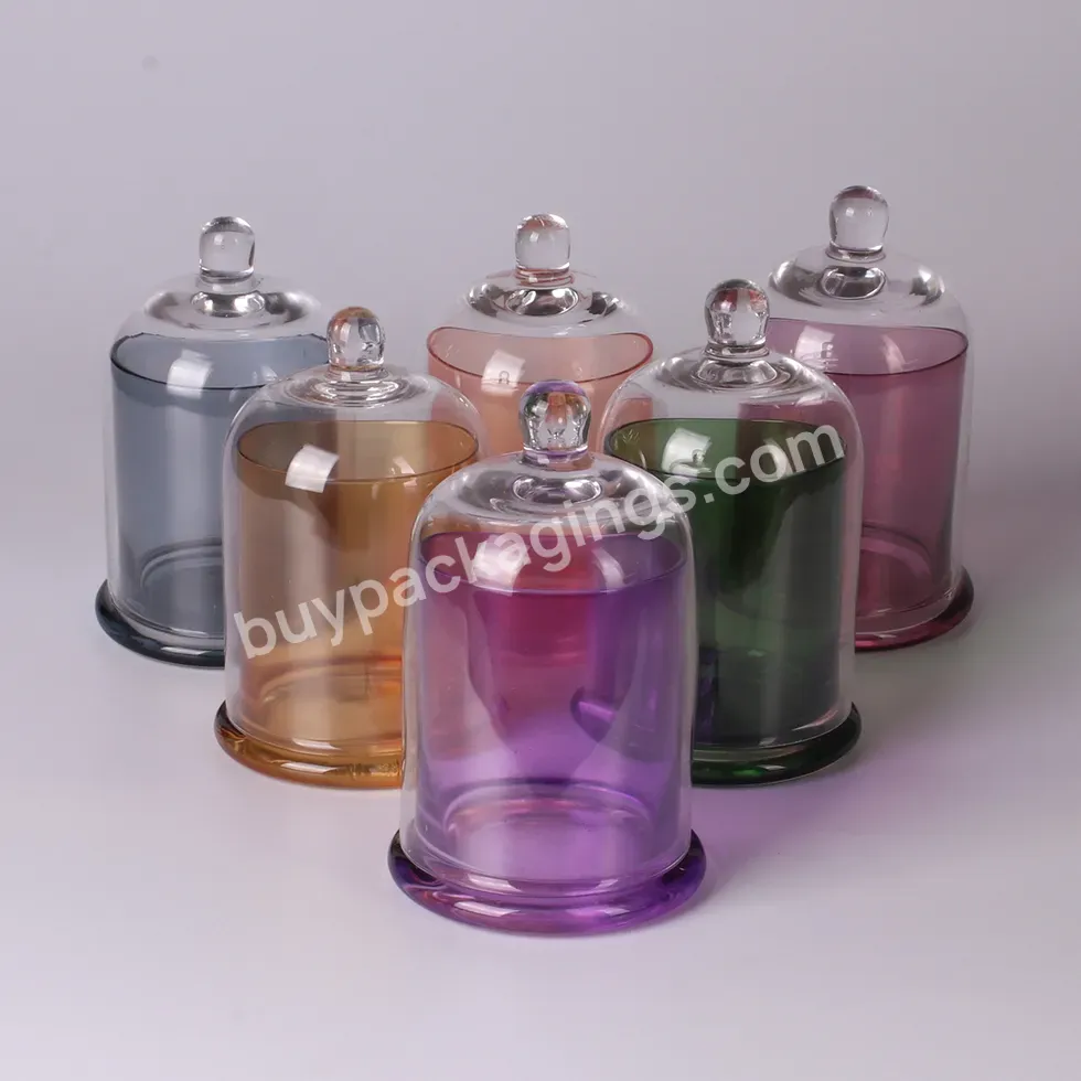 Luxury Glass Dome Cover Scented Candle Holder Jars Multi Color Bell Shaped Glass Bottle