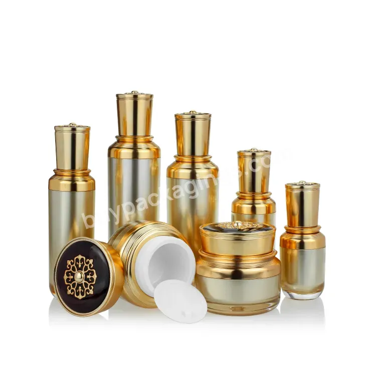 Luxury Gold Classy Glass Bottle Jar Set Cosmetics Packaging Luxury Skin Cream Lotion Bottles And Cosmetic Glass Jar With Lid - Buy Skincare Packaging Cosmetic Empty Bottle,Cosmetics Cream Glass Jars 50g,Cosmetic Glass Lotion Bottles.