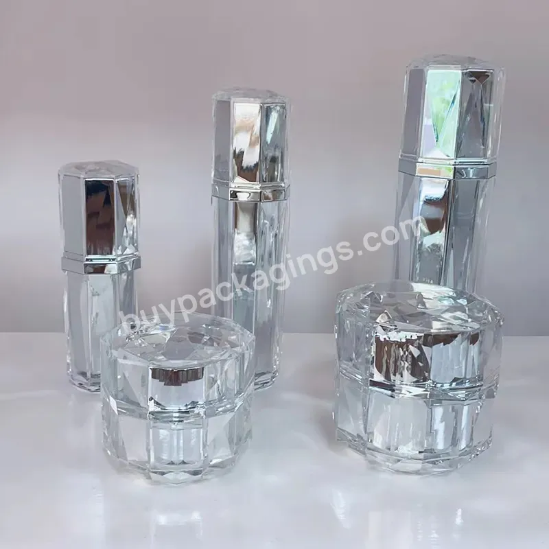 Luxury Gold Cosmetic Packaging Set Silver Luxury Acrylic Cosmetic Jar 30g And Bottle 30ml In Stock Ready To Ship - Buy Rose Gold Luxury Cosmetic Jar And Bottle,50ml Acrylic Jar,Specialty Bottles Jars Silver Color.