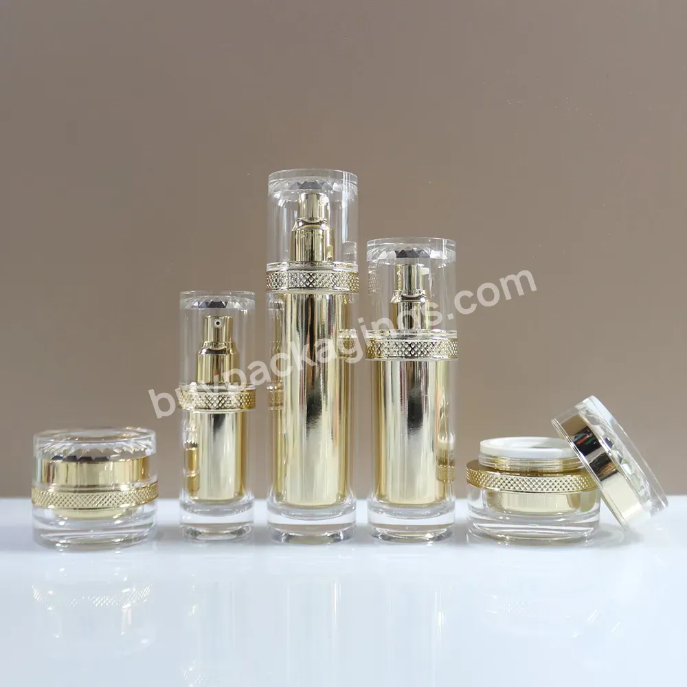 Luxury Golden Cosmetic Packaging Skin Care Round Set 15ml 30ml 50ml 100ml 120ml Acrylic Lotion Bottle And 30g 50g Jar Set - Buy Fancy Lotion Containers,Acrylic Jar Cosmetic,Acrylic Jars Gold.