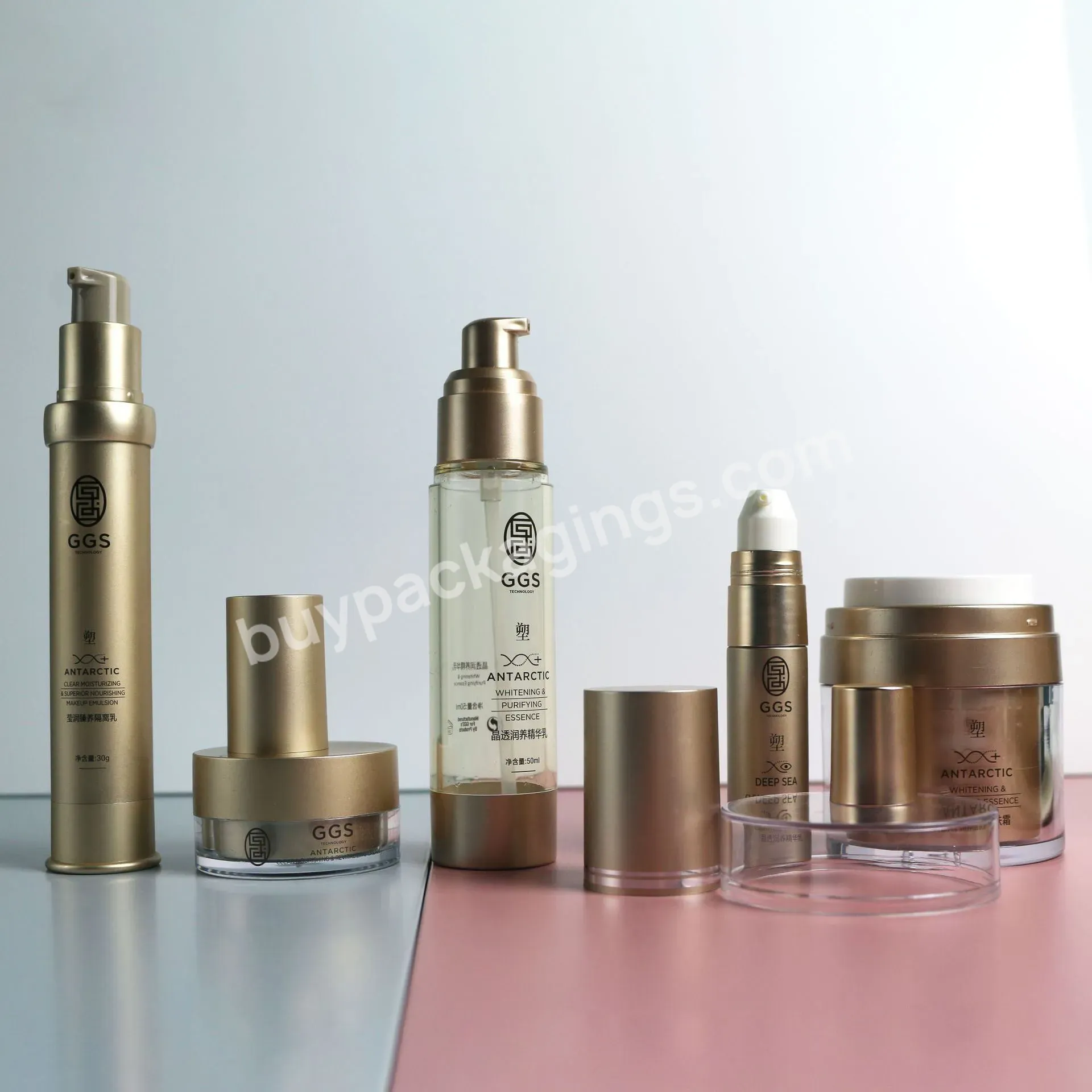 Luxury High-end Golden Skin Care Packaging Airless Cosmetic Set Customized Size Cream Jar 30ml 50g Vacuum Lotion Bottle
