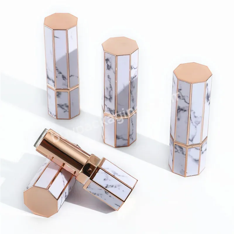 Luxury High Quality Refillable Octagonal Marble Effect Octagonal Lipstick Tube Empty Cosmetic Beauty Lipstick Tube - Buy Refillable Luxurious Lip Balm Tubes Spray Coating Lip Stick Unique Printing Press Cover Slim Lipstick Tube,Fancy Design Private L