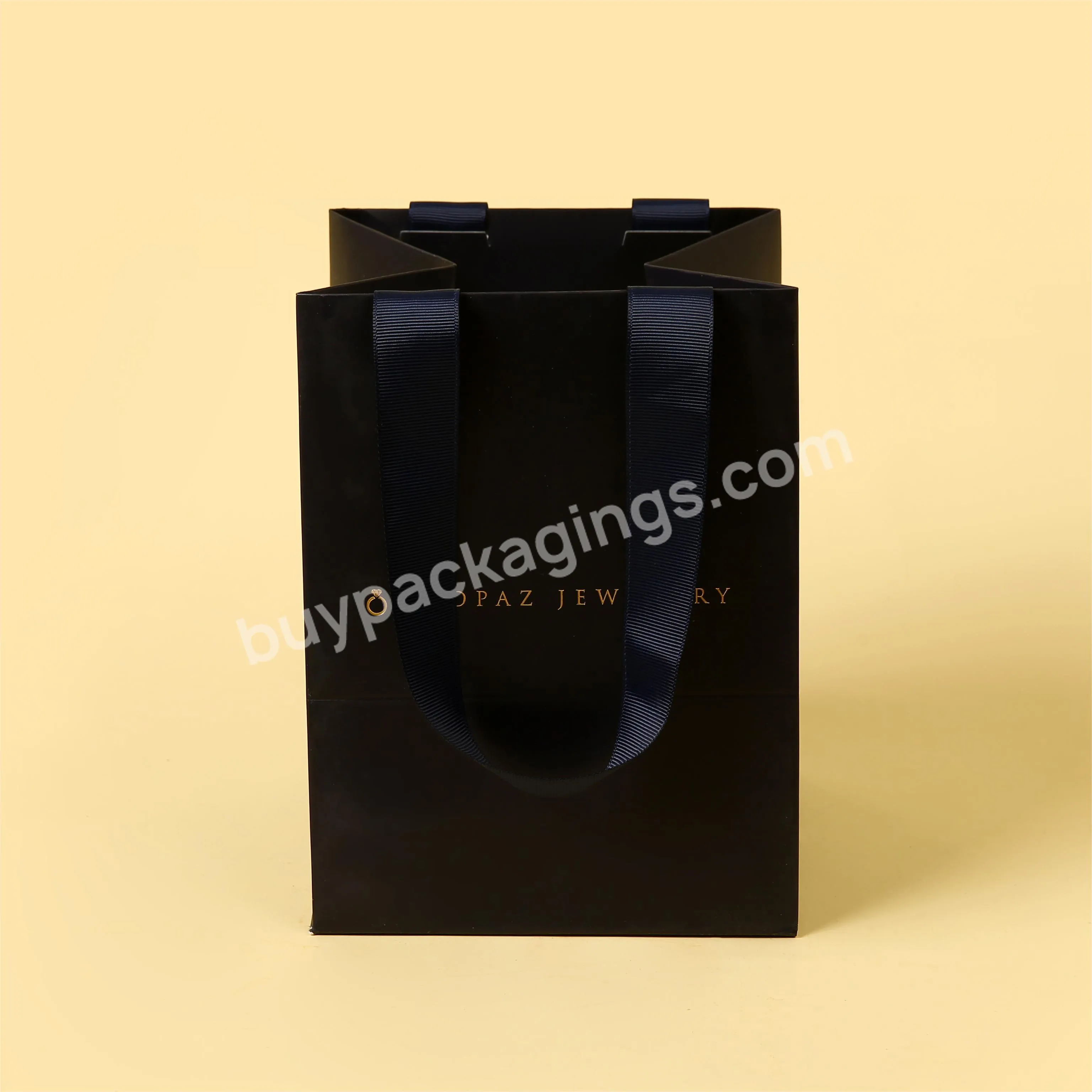 Luxury Jewelry Paper Gift Bags Custom Logo Printing Small Wedding Gift Packaging Bag with Ribbon Handle