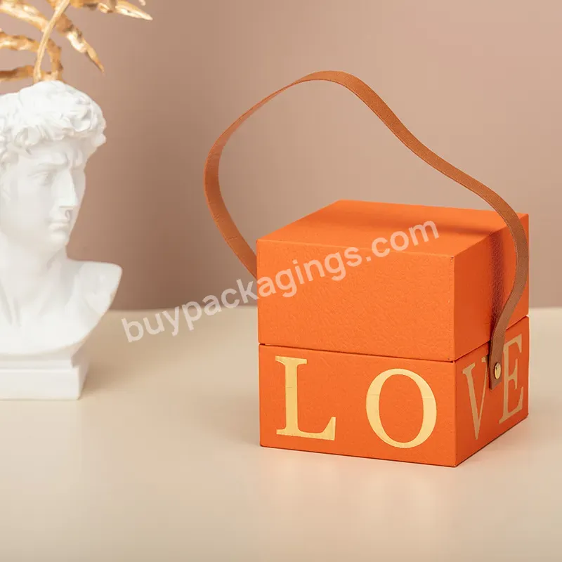 Luxury Orange Custom Telescoping Boxes Handmade Textured Paper Box Small Square Cuff Box With Handle - Buy Two Piece Telescoping Boxes,Rigid Chipboard Box,2 Piece Rigid Box.