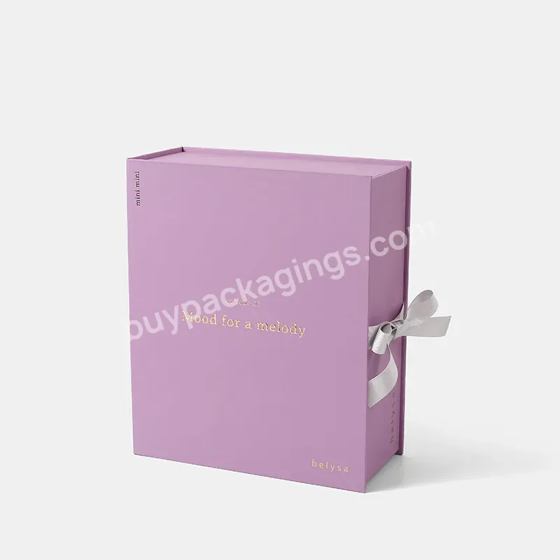 Luxury Purple Cardboard Boxes For Flowers Flower Box With Sponge Customized Ribbon Closure Book Box With Gold Stamping Logo - Buy Book Style Box With Ribbon,Gift Box With Ribbon,Gift Boxes With Fixed Ribbon Ties.