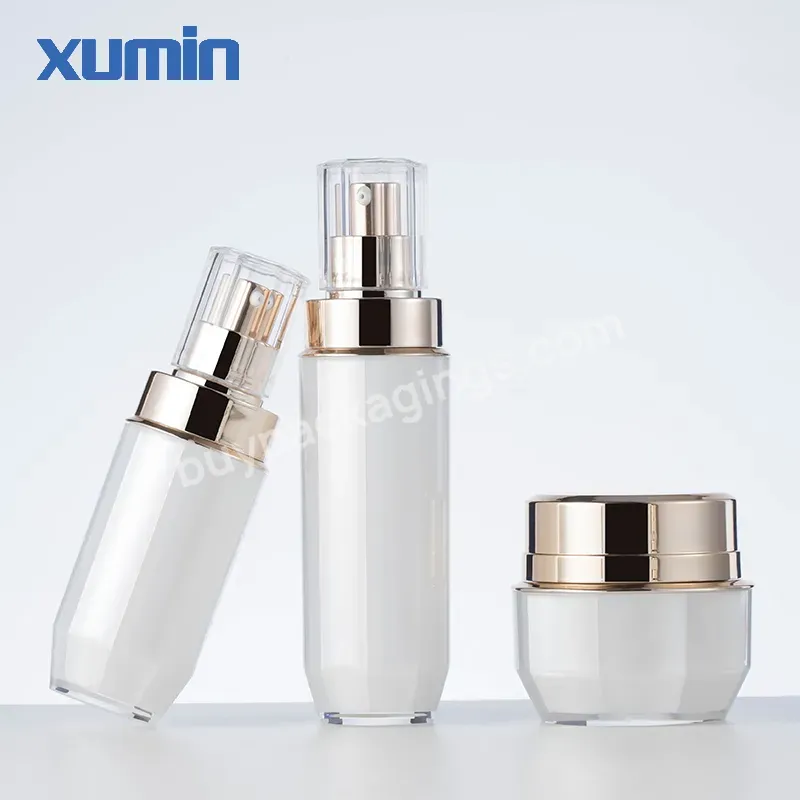 Luxury Quality White Color Cosmetic Packaging Skin Care Cosmetic Set Include Ps Acrylic Bottle Lotion Bottle And Ps Jar - Buy Jar And Bottels Set,Luxury Skincare Container Jar And Cosmetic Set Acrylic Lotion Bottle,High End Acrylic Luxury Empty Emuls