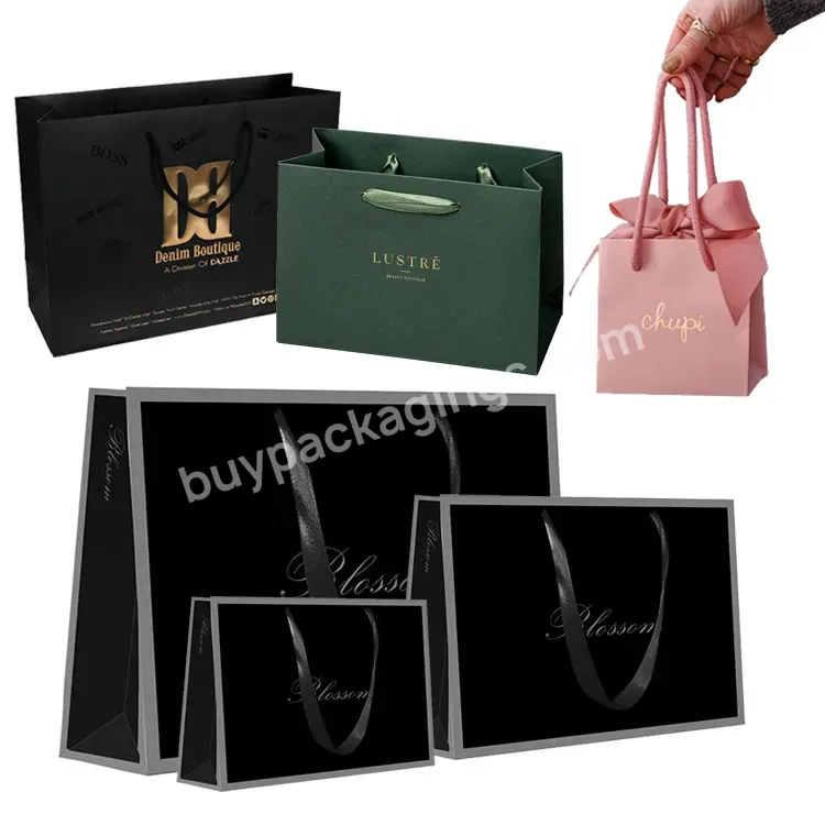 Luxury Ribbon Handle Boutique Shopping Clothing Packaging Customized Printed Euro Tote Paper Gift Bags With Logo - Buy Paper Shopping Bags,Shopping Bags With Logos,Boutique Shopping Bags.