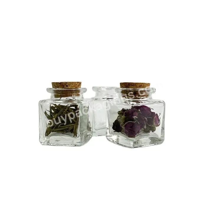 Luxury Square Hermetic Glass Storage Jar For Tea Saffron Packaging With Wooden Cork Stopper - Buy Saffron Jar,Mini Glass Jars With Cork,Glass Jar With Cork Lid.