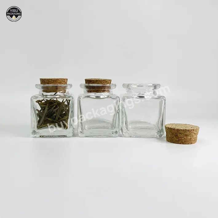 Luxury Square Hermetic Glass Storage Jar For Tea Saffron Packaging With Wooden Cork Stopper - Buy Saffron Jar,Mini Glass Jars With Cork,Glass Jar With Cork Lid.