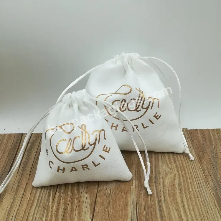 Luxury White Jewelry Gift Pouch Suede Drawstring Packaging Bags