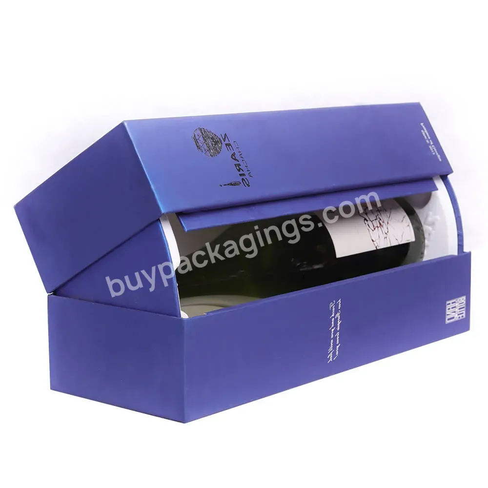 Luxury Wine Packaging Boxes Custom Logo Fancy Recycle Cardboard Paper Silk Lined Blue Wine Gift Rigid Box With Magnet - Buy Cardboard Wine Boxes,Blue Gift Box,Paper Wine Box.
