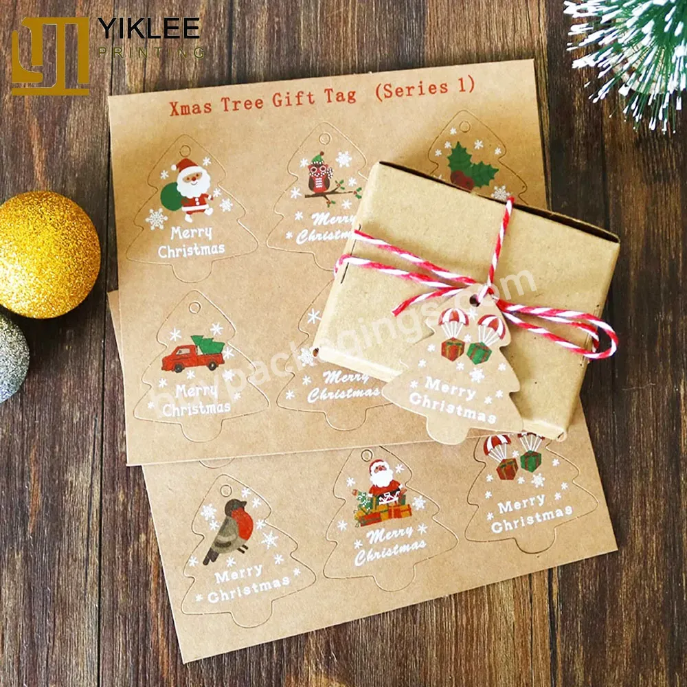 Making Diy Gift Wrapping Decor Supply Christmas Tree Shape Paper Tag Santa Claus/snowman/bird Printed Labels Christmas Gift Tag