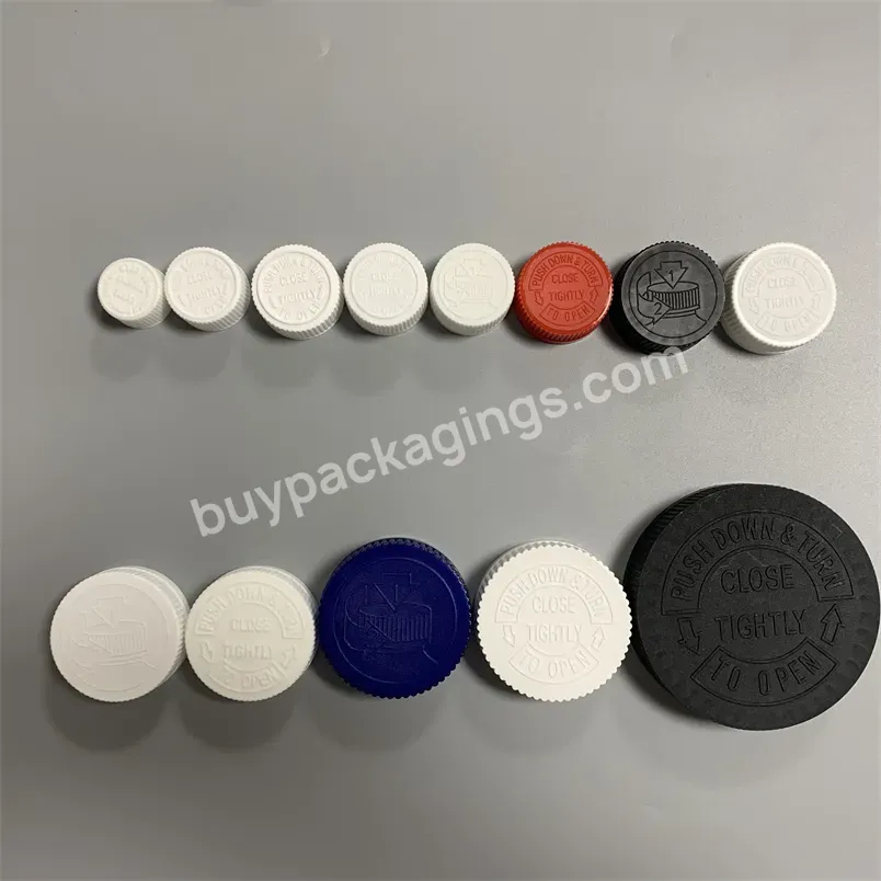 Manufacture White Black Blue 38/400 45/400 53/400mm Crc Child Resistant Cap Plastic Lid For Medicine Bottle - Buy Plastic Lid,38/400mm Plastic Lid,38mm Plc Screw Cap Customized Color Cover Plastic Screw Lid With Heat Liner For Container Plastic Round