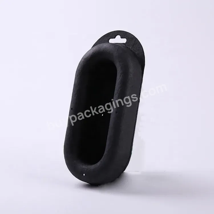 Manufacturer Of Custom Sugarcane Fiber Molded Packaging Tray Black Pulp Mold Box With Hook