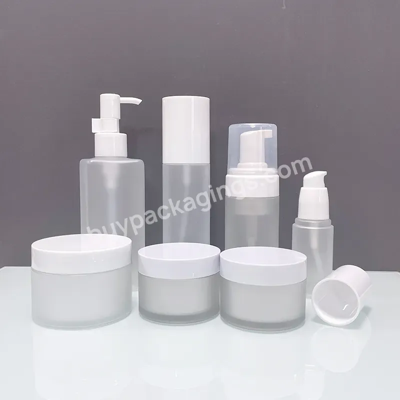 Manufacturers Custom Frosted Cosmetic Bottles And Jars Set Packaging Face Foam Pump Bottles Face Cream Jars - Buy Manufacturers Custom Frosted Cosmetic Bottles And Jars Set Packaging Face Foam Pump Bottles Face Cream Jars,Customized Bottle Lotion Cre