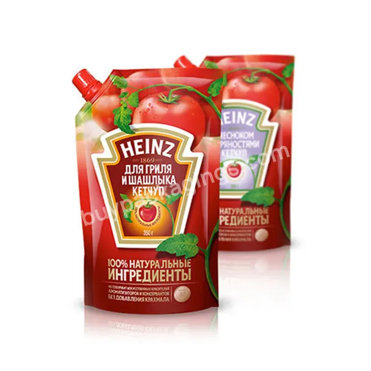 Manufacturers Customize Design Print Standing Up Tomato Sauce Packaging Plastic Nozzle Bag Pouch For Ketchup