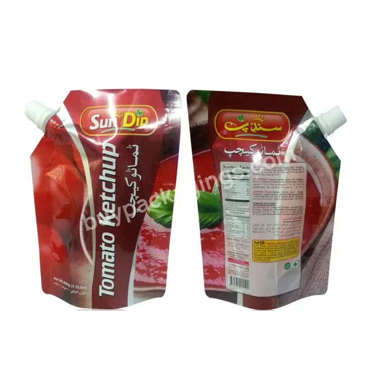 Manufacturers Customize Design Print Standing Up Tomato Sauce Packaging Plastic Nozzle Bag Pouch For Ketchup