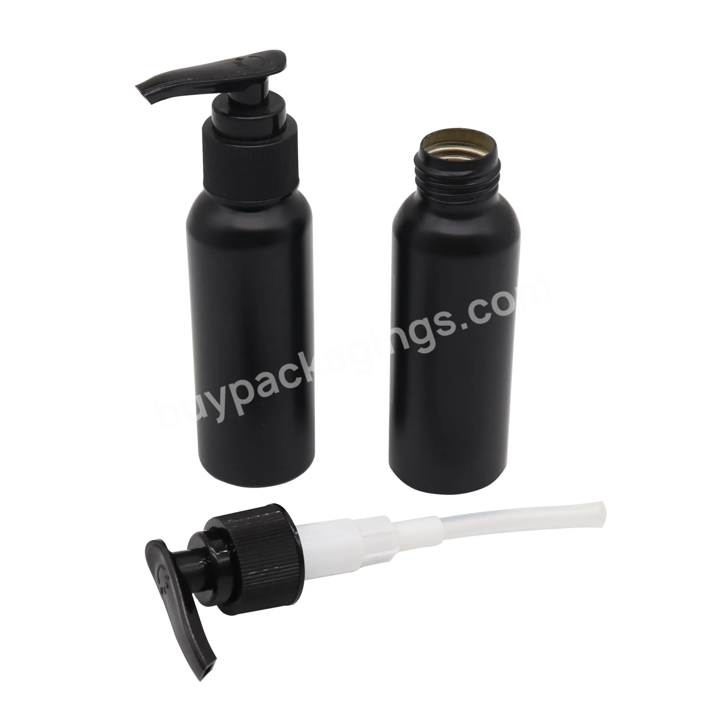 Matte Black Aluminum Cosmetic Bottle With Lotion Pump For Cosmetic Packaging 100ml - Buy 100ml Black Aluminum Bottle,Aluminum Bottle With Pump,Aluminum Cosmetic Bottle.