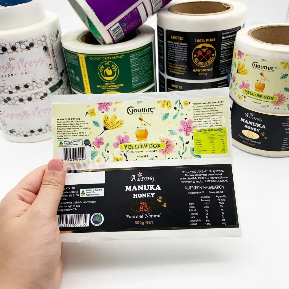 Matte Finish Adhesive Gold Foil Printed Honey Jar Packaging Labels - Buy Packaging Labels,Gold Foil Honey Packaging Labels,Honey Jar Packaging Labels.