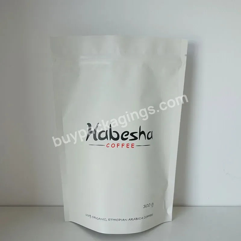 Matte Gravure Printing Custom Round Bottom Foil Lined White Kraft Paper Bag 300g Coffee Bean Stand Up Pouch Packaging Bags - Buy Coffee Bean Packaging Bags,Foil Lined Kraft Paper Coffee Bags,300g Coffee Bag.