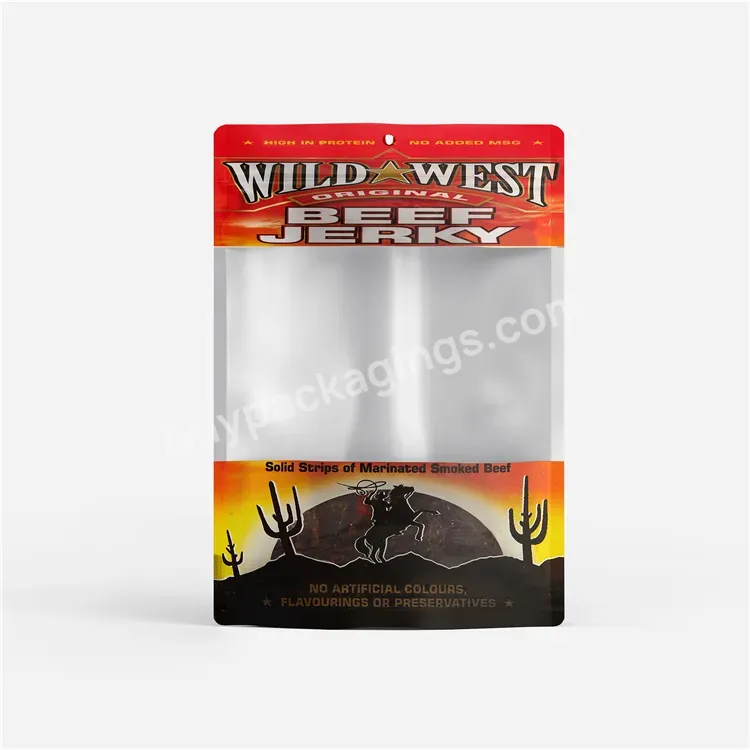 Matte Stand Up Pouch Laminated Black Foil Food Meat Vacuum Beef Jerky Packaging Zipper Bag With Clear Window - Buy Meat Packaging Bags,Vacuum Jerky Packaging,Meat Packaging.