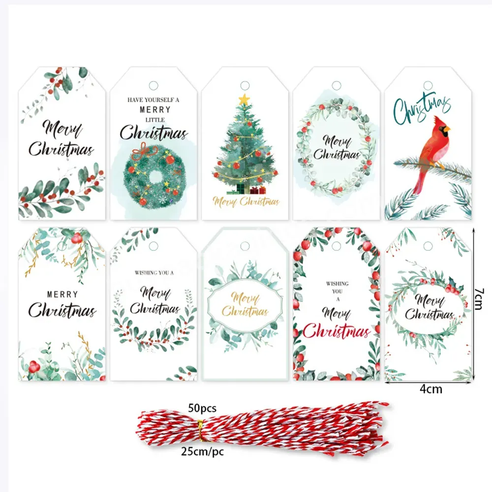 Merry Christmas Gift Tags With Holiday Strings Decor Printed Paper Cards Labels For 2023 Christmas Decoration Packaging Supplies