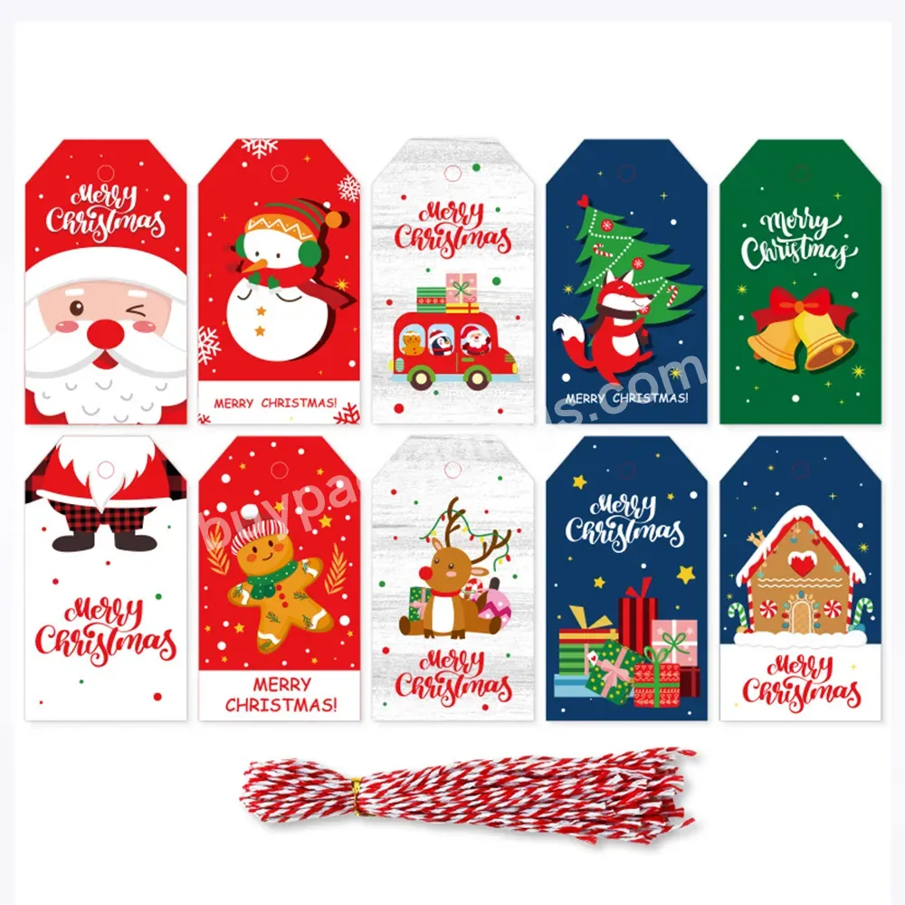 Merry Christmas Gift Tags With Holiday Strings Decor Printed Paper Cards Labels For 2023 Christmas Decoration Packaging Supplies