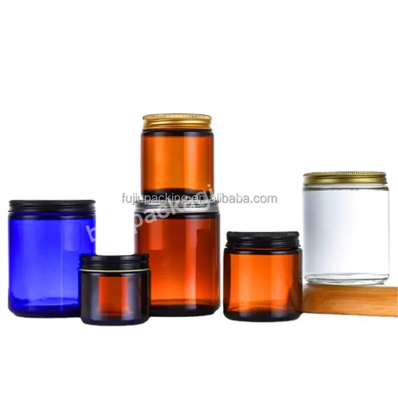 Metal Lids Clear Amber Glass Containers 4oz 8oz 16oz 100ml 250ml 500ml Empty Recycled Straight Sided Glass Candle Jars