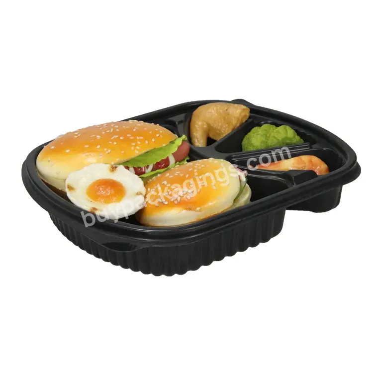 Microwavereheatable Safe Leak Proof Food Containers Black Disposable 4-compartment Food Packaging Container With Lids - Buy Black Disposable Food Container,Disposable Food Containers With Lids,Disposable Compartment Food Packaging Containers.