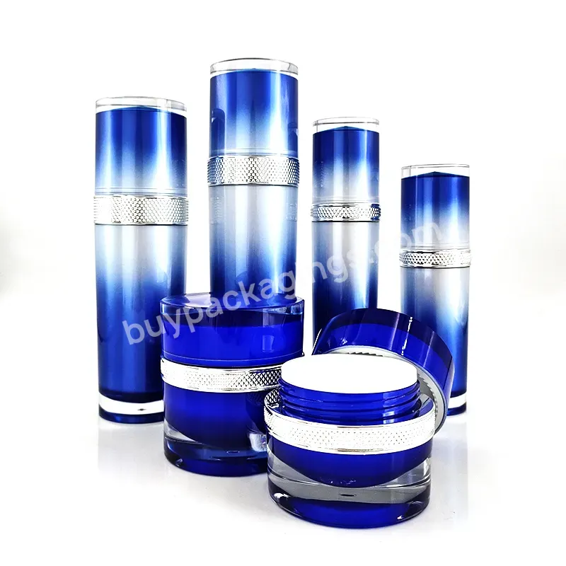 Multi-capacity Gradient Blue Acrylic With Pump Head Lid Cream Lotion Packaging Container Plastic Empty Cream Jar Bottle Set - Buy Wholesale Chinese Ink Painting Style Gradient Blue Acrylic Bottle 30ml 50ml 100ml 120ml 30g 50g Cream Jar,Acrylic Packag
