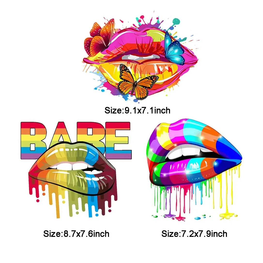 Multicolor Lips Iron on Patches for Clothes Beautiful Butterfly Lips Heat Transfer Stickers Decals for T-Shirt Jeans Backpacks
