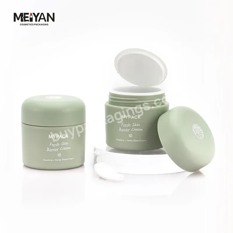 Mypack 50g Green Petg Plastic Frosted Matte Luxury Double Wall Cosmetic Skin Cream Jar With Spoon - Buy 8ml 10ml 15ml 30ml 50ml Cream Plastic Jar,Round Cosmetic Plastic Jar With Lid,Double Walled Body Butter Jar.