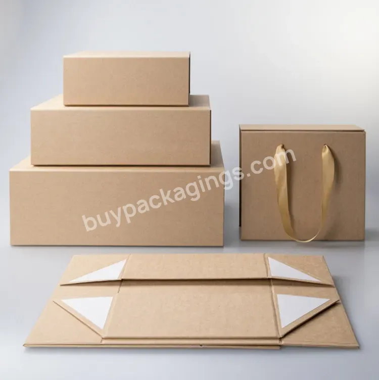 Natural Kraft Folding Magnetic Gift Box Large Gift Box With Lids Brown Kraft Magnetic Gift Boxes With Sturdy Paperboard - Buy Folding Magnetic Gift Box With Ribbon,Gift Large Gift Boxes With Lids,Brown Kraft Magnetic Gift Boxes.