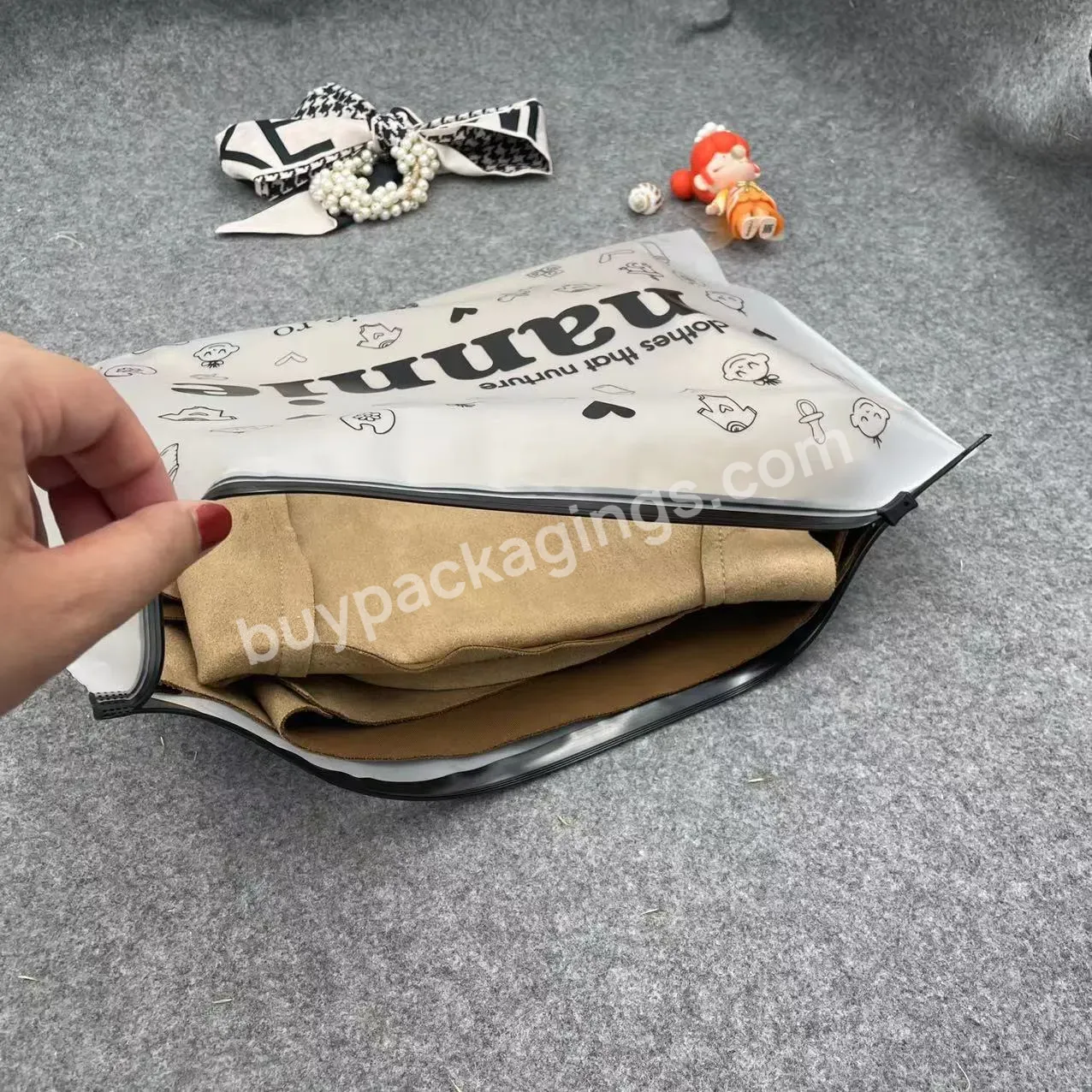 New Arrival Custom Logo Printed Recycled Horizontal Black Zipper Plastic Frosted Zipper Bag For Clothing Packaging - Buy Frosted Zipper Bag,Clothing Packaging Zipper Bags,Plastic Packaging Bag For Clothing.