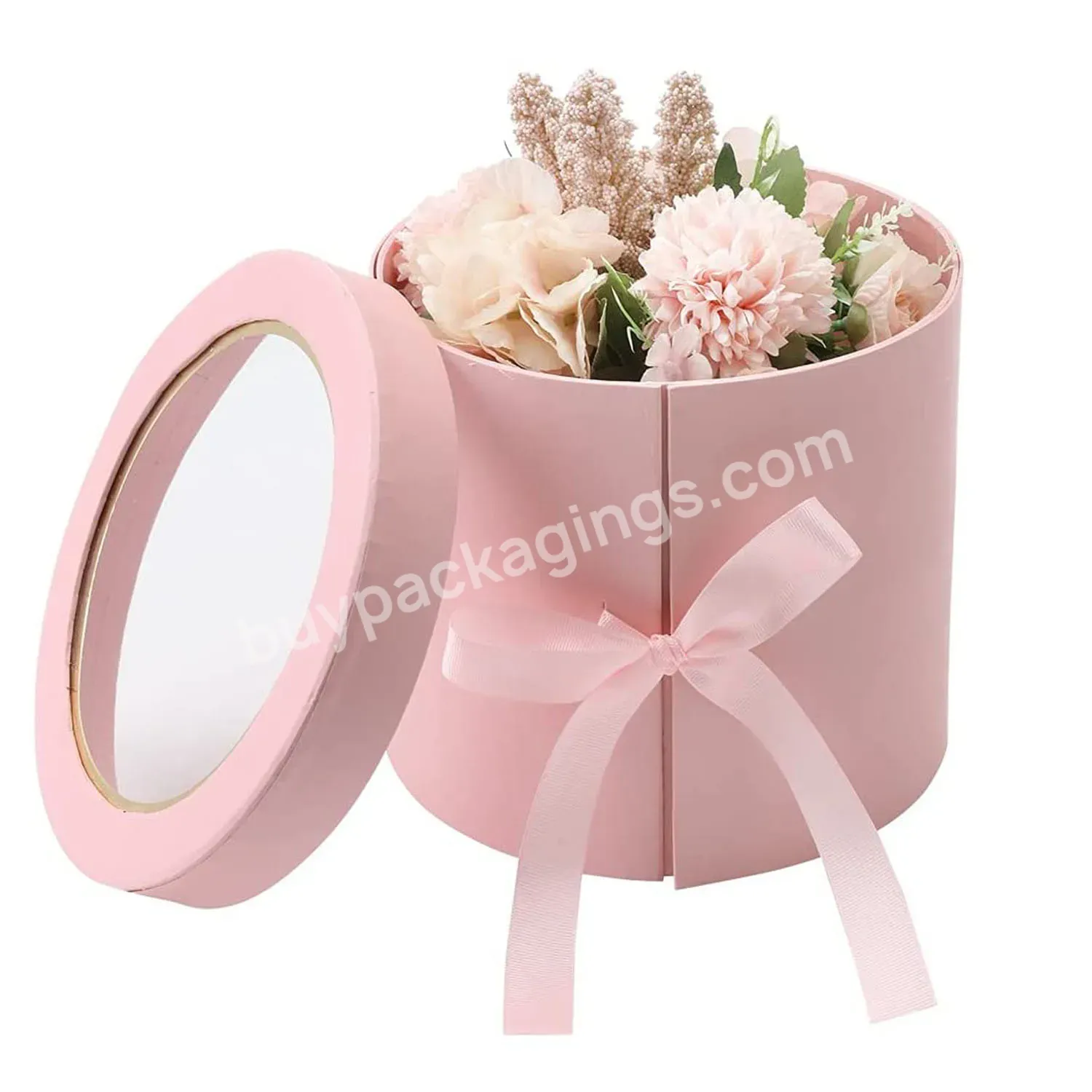 New Arrival Pink Wedding Birthday Gift Box Packaging Custom Round Ribbon Windows Preserved Rotatable Flower Box - Buy Preserved Flower Box,Packaging Box For Flowers,Rotatable Flower Box.