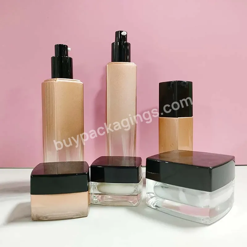 New Arrival Square Glass Cosmetic Packaging Set For Cream Jar Lotion Bottle Cosmetic Packaging - Buy Cosmetic Bottle Set,Skin Care Packaging Container,Cosmetic Packaging Set Lotion Bottle Cream Jar.