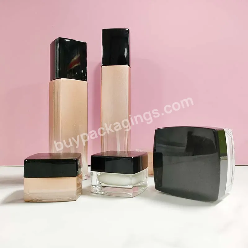 New Arrival Square Glass Cosmetic Packaging Set For Cream Jar Lotion Bottle Cosmetic Packaging - Buy Cosmetic Bottle Set,Skin Care Packaging Container,Cosmetic Packaging Set Lotion Bottle Cream Jar.