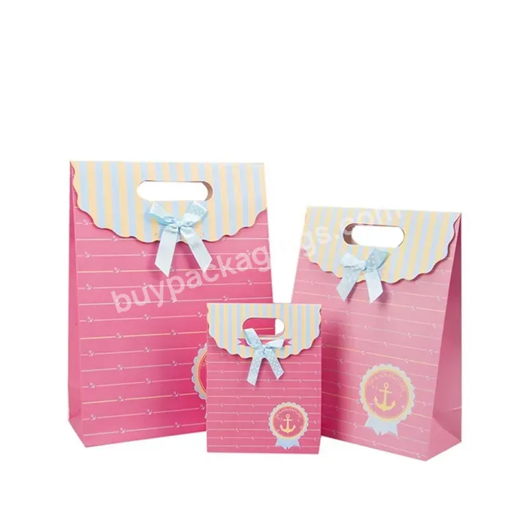 New Creative Advertising Custom Cute Cartoon Logo Printed Pink Die Cut Handle Ribbon Tie Tiny Gift Candy Paper Bags For Parties - Buy Pink Paper Bag,Die Cut Paper Bag,Ribbon Tie Gift Bags.