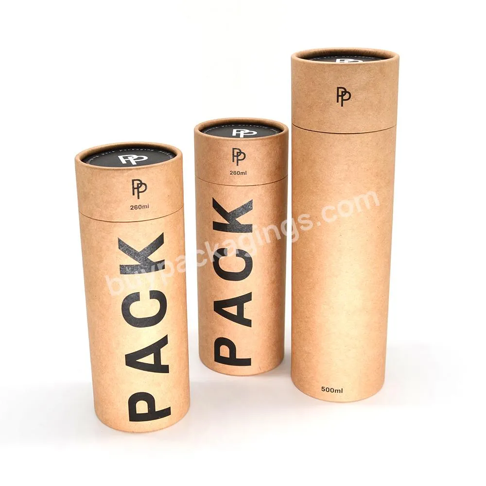New design wood kraft round paper tube packaging box silk logo for 100 ml glass water bottle