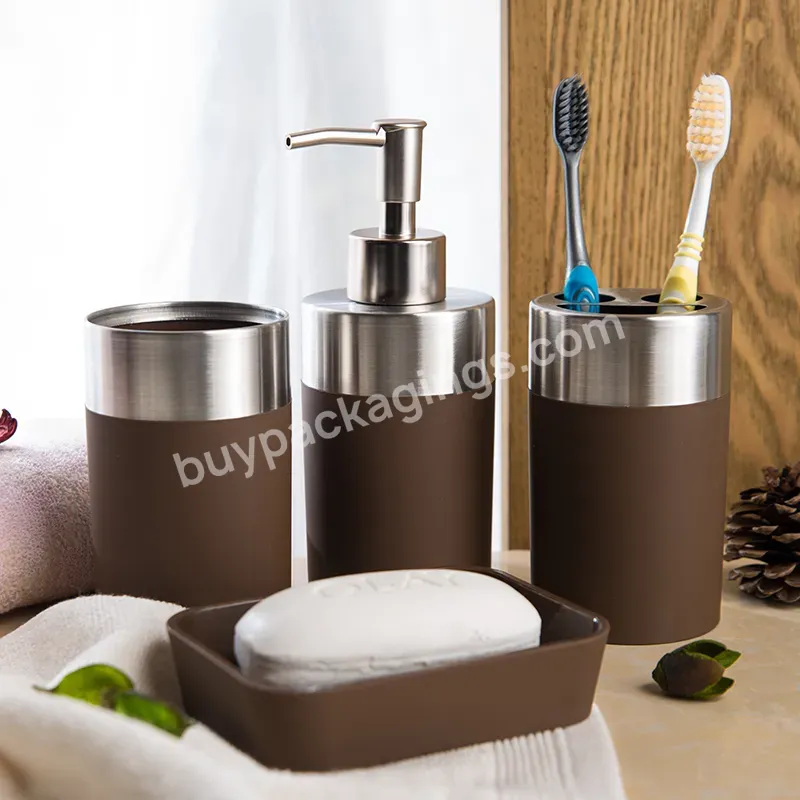 New Fashion Metal Stainless Steel Rubber Paint Bathroom Shower Set Four Piece Suit - Buy Bathroom Shower Set,Toilet Accessory,Washroom Toothbrush Holder.