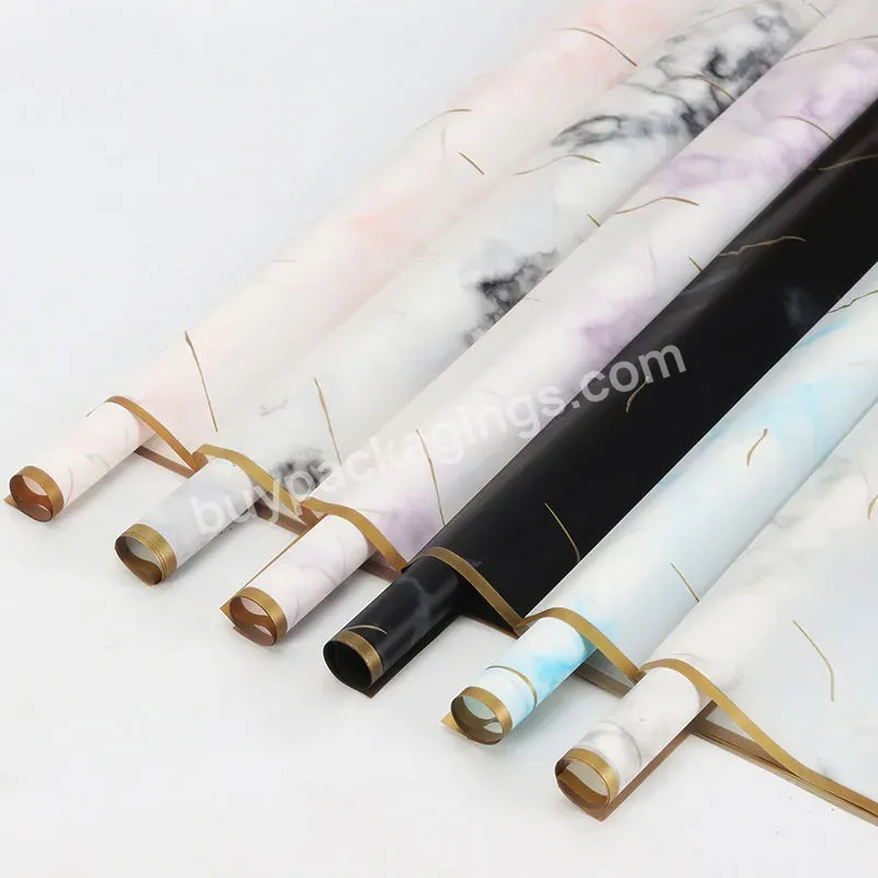 New Marbled Golden Edge Matte Paper Wholesale Floral Wrapping Paper Material Flower Packaging Waterproof - Buy Flower Paper,Paper For Flowers Bouquet,Luxury Paper Flower Package.