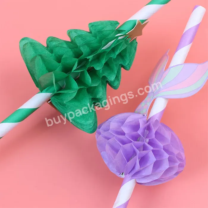 New Products Birthday Party Decoration Mermaid Paper Straw Wholesale Biodegradable Striped Paper Straws