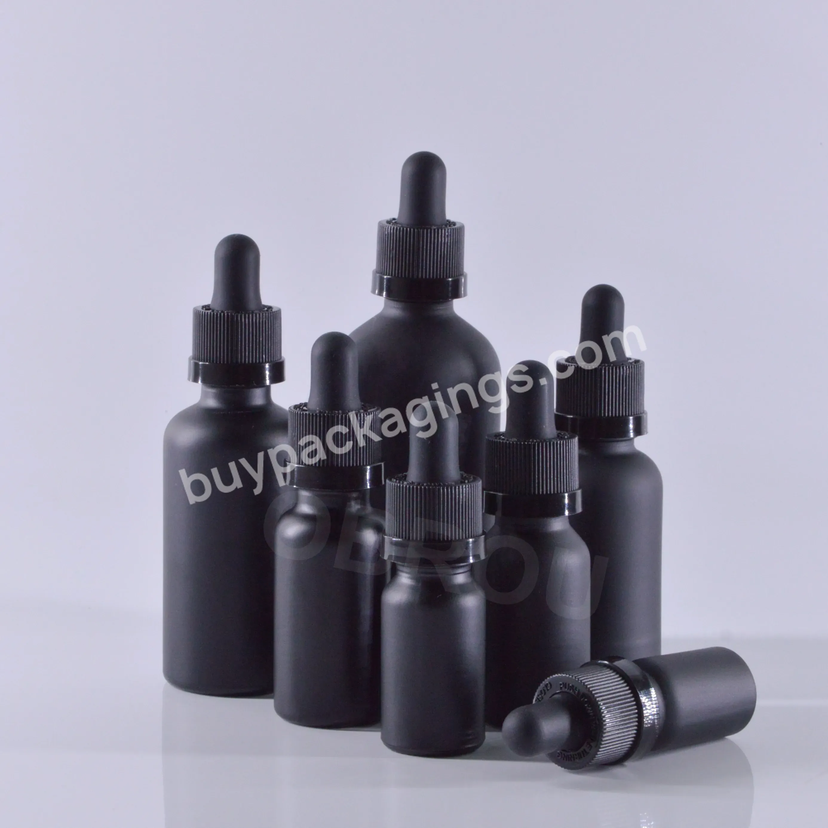 Obrou 10ml 20ml 30ml 50ml 60ml 100ml Cosmetic Skin Care Essential Oil Essence Packaging Frosted Glass Matte Black Dropper Bottle