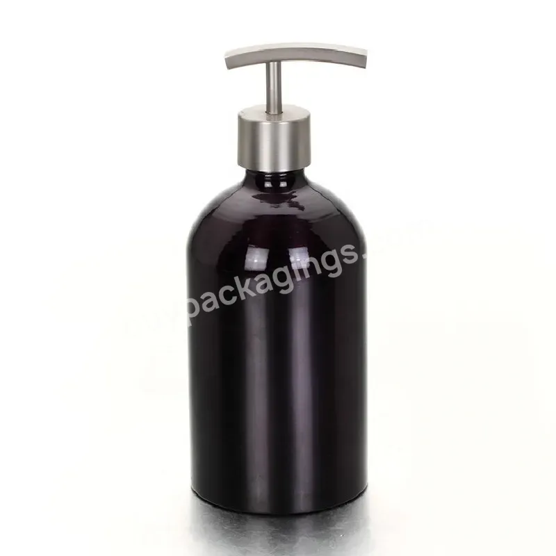 Oem Custom 500ml Silver Black Green Meal Aluminum Lotion Shampoo Bottles With Stain Steel Pump