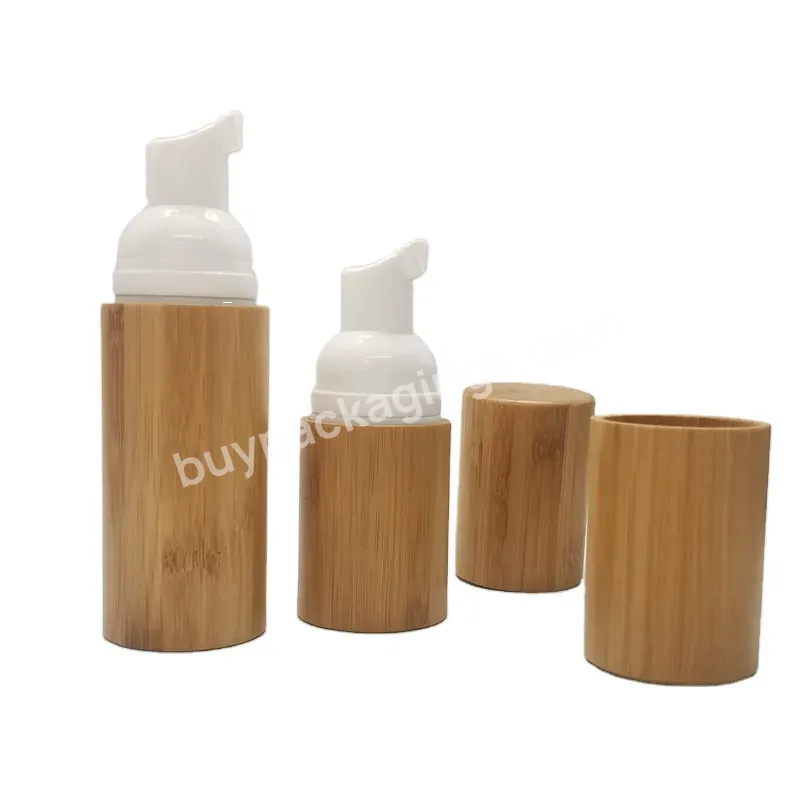 Oem Custom Bamboo Cover Foam Pump Bottle 30ml 50ml With Pp Inner Cosmetic Packaging Cosmetic Containers 100% Organic Wood Bamboo