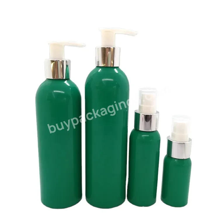 Oem Custom Eco-friendly Glossy Green 100ml 200ml 500ml 1000ml Aluminum Pump Bottle For Cosmetic Shampoo Gel Cleaner Manufacturer/wholesale
